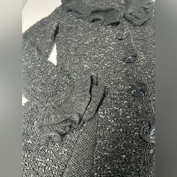 Patrizia Luca Milano Boucle Ruffle Button Down Cardigan Sweater Size M Black - Picture 11 of 16